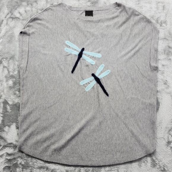 Aaeda Sweaters - Aaeda Sweater Womens L Gray Blue Dragonfly Cap Sleeve Pullover Casual Whimsy